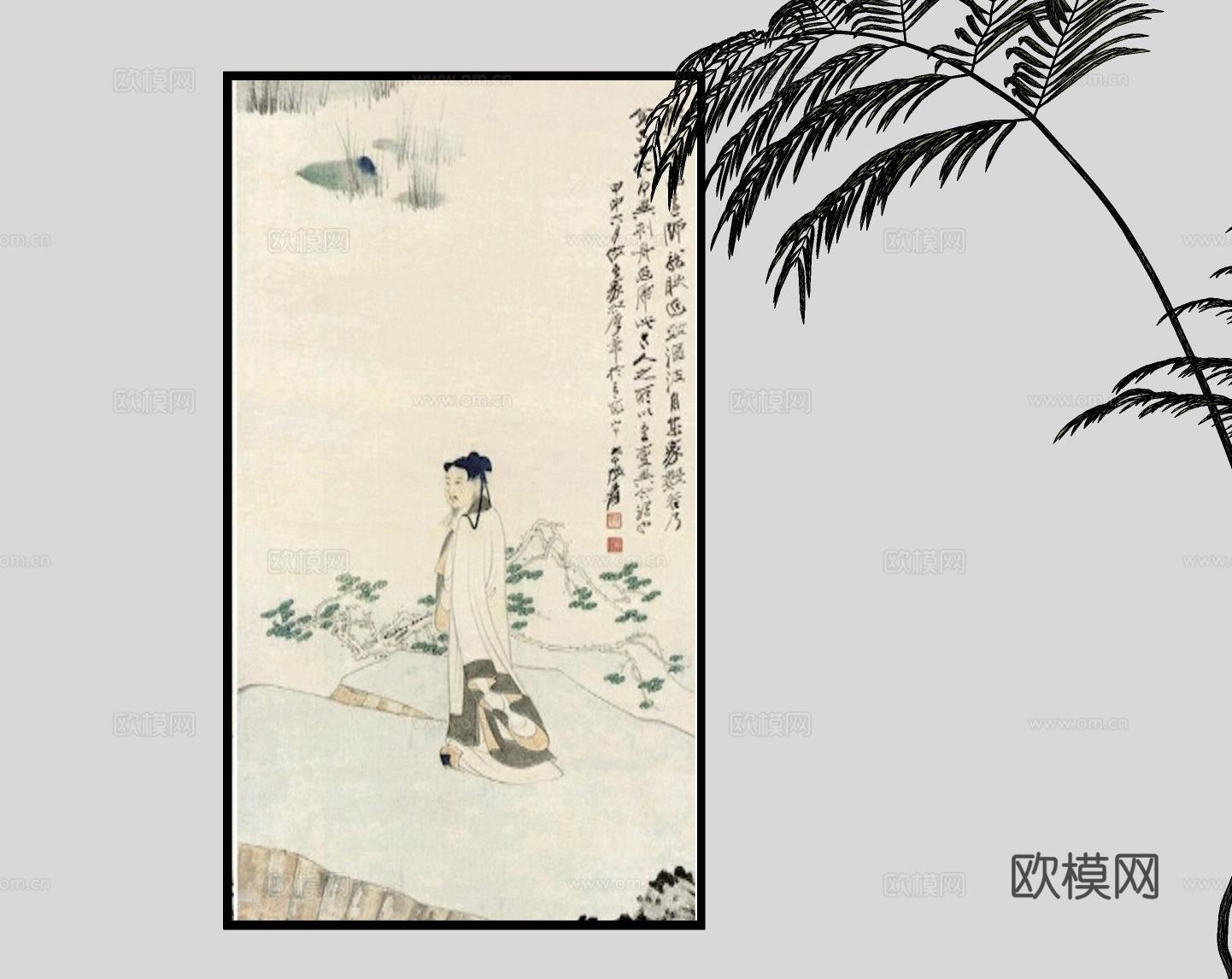 新中式挂画su模型