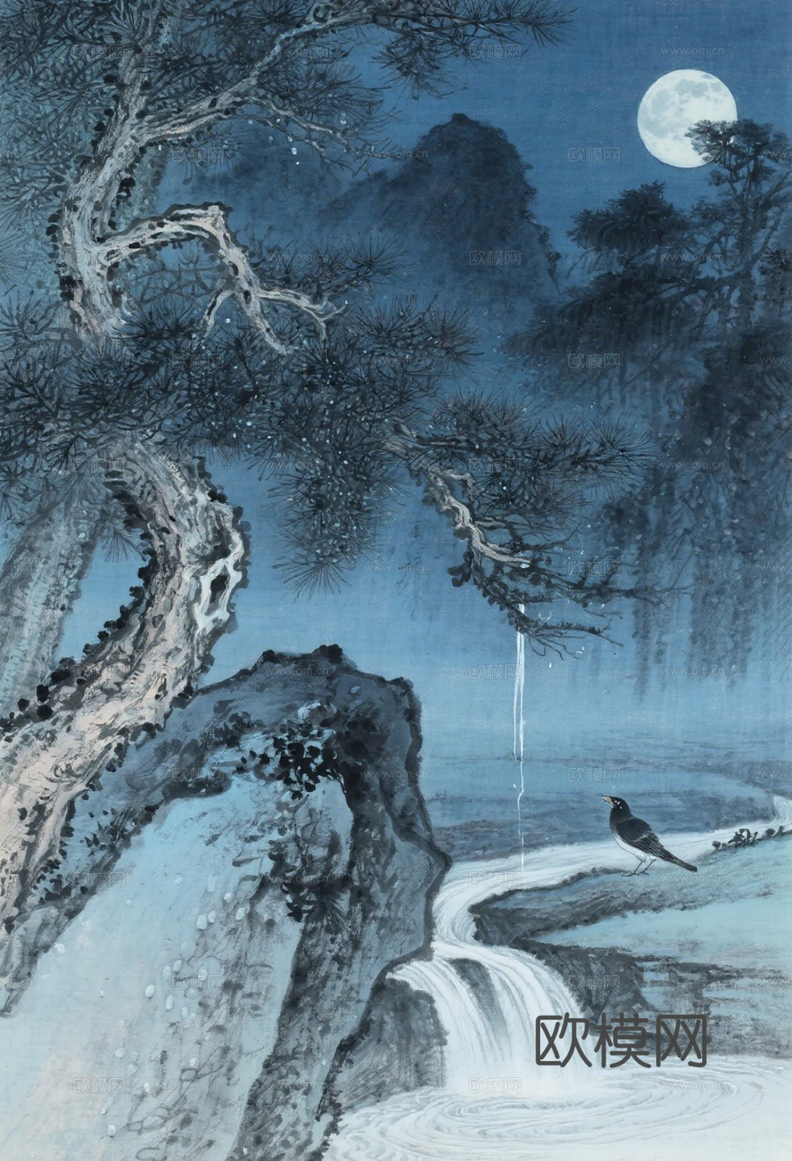 中古侘寂宋代美学山水国画 山峰云雾围绕水墨山水画