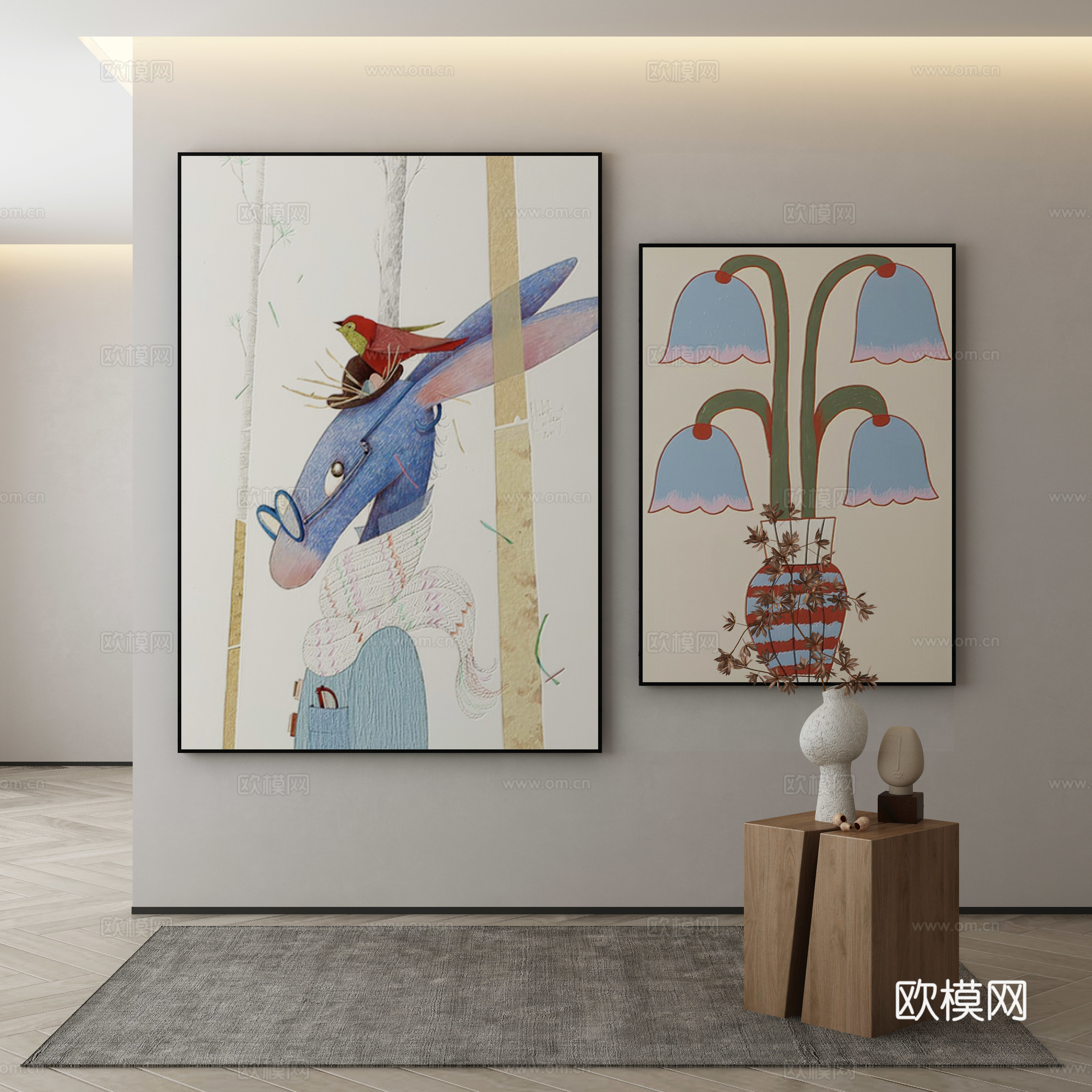 现代侘寂挂画 油画3d模型