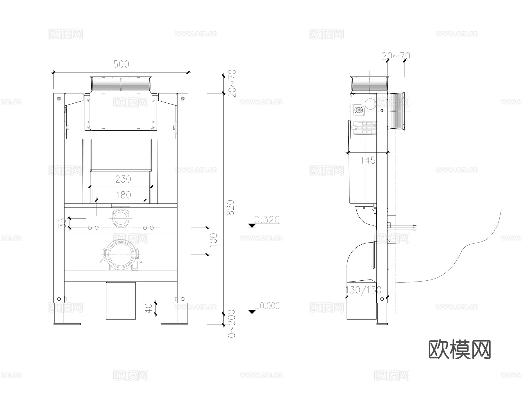 壁挂马桶图cad施工图