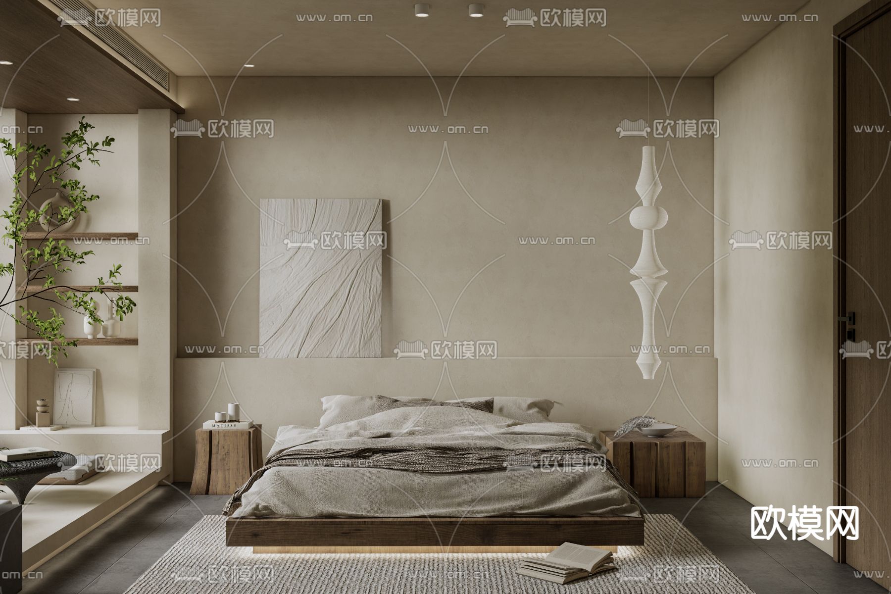 侘寂卧室su模型下载（渲染图2）