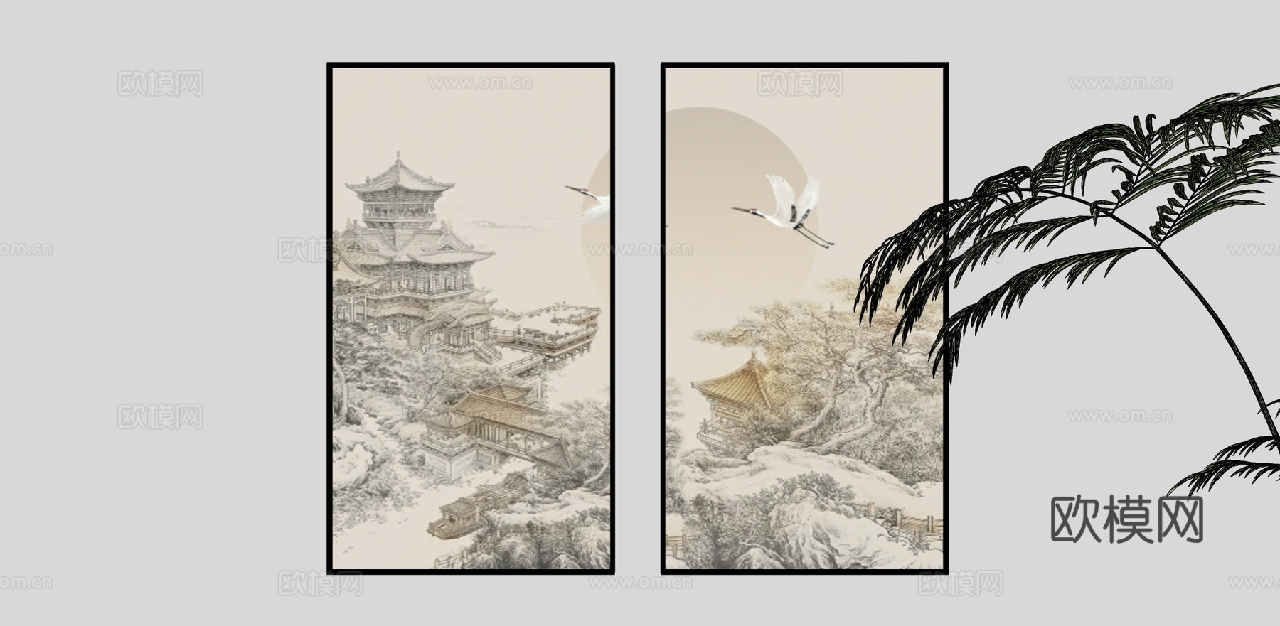 新中式挂画su模型