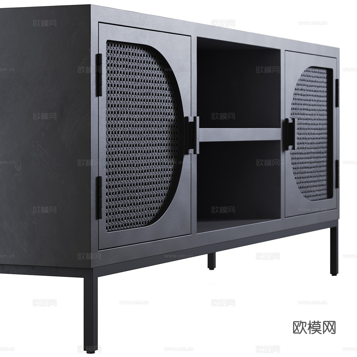 新中式侘寂黑色实木电视柜3d模型