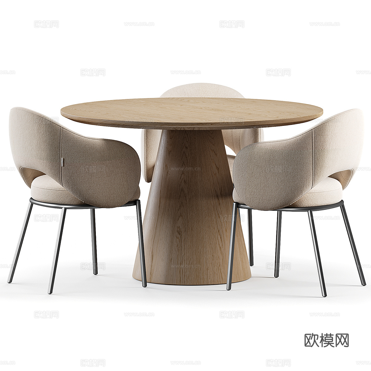 现代意式圆餐桌椅组合3d模型