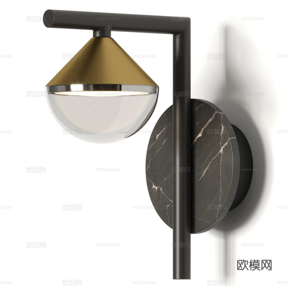 現(xiàn)代意式極簡大理石金屬壁燈3d模型下載(渲染圖1)