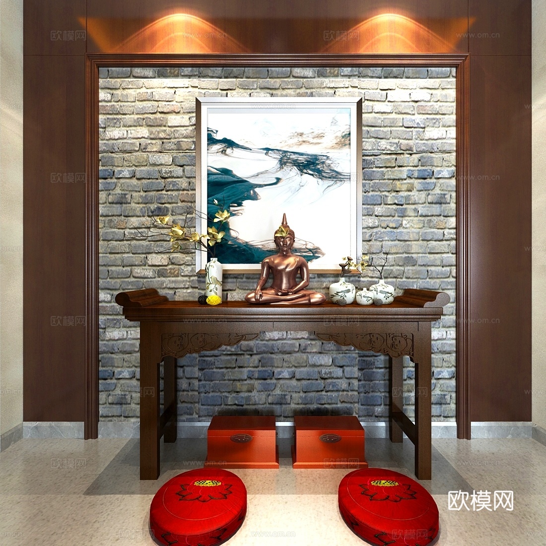 中式风格条案 装饰画 墩垫3d模型
