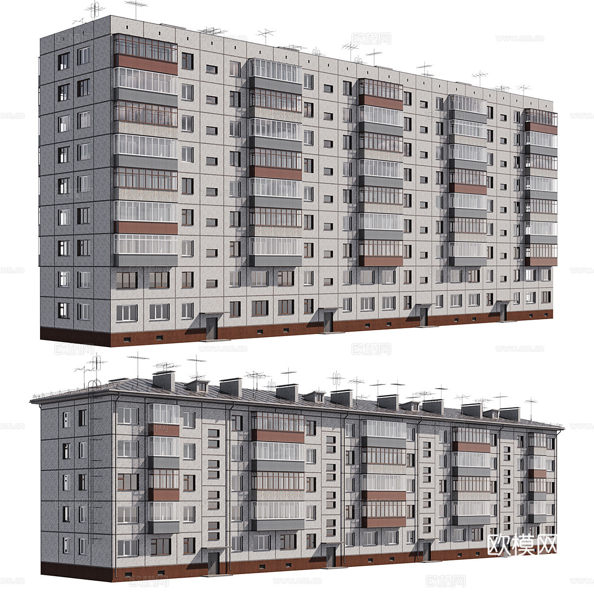 现代板式多层住宅建筑外观3d模型