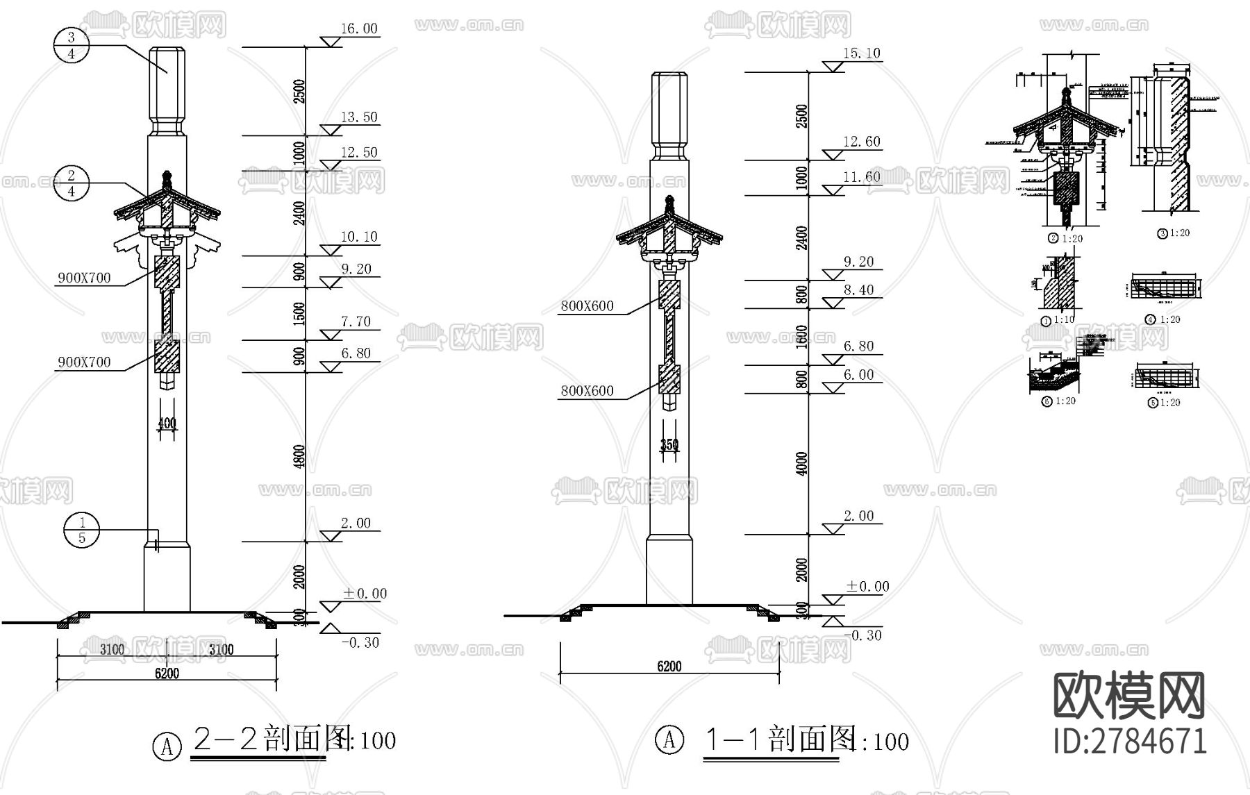 牌坊节点大样图下载（渲染图1）