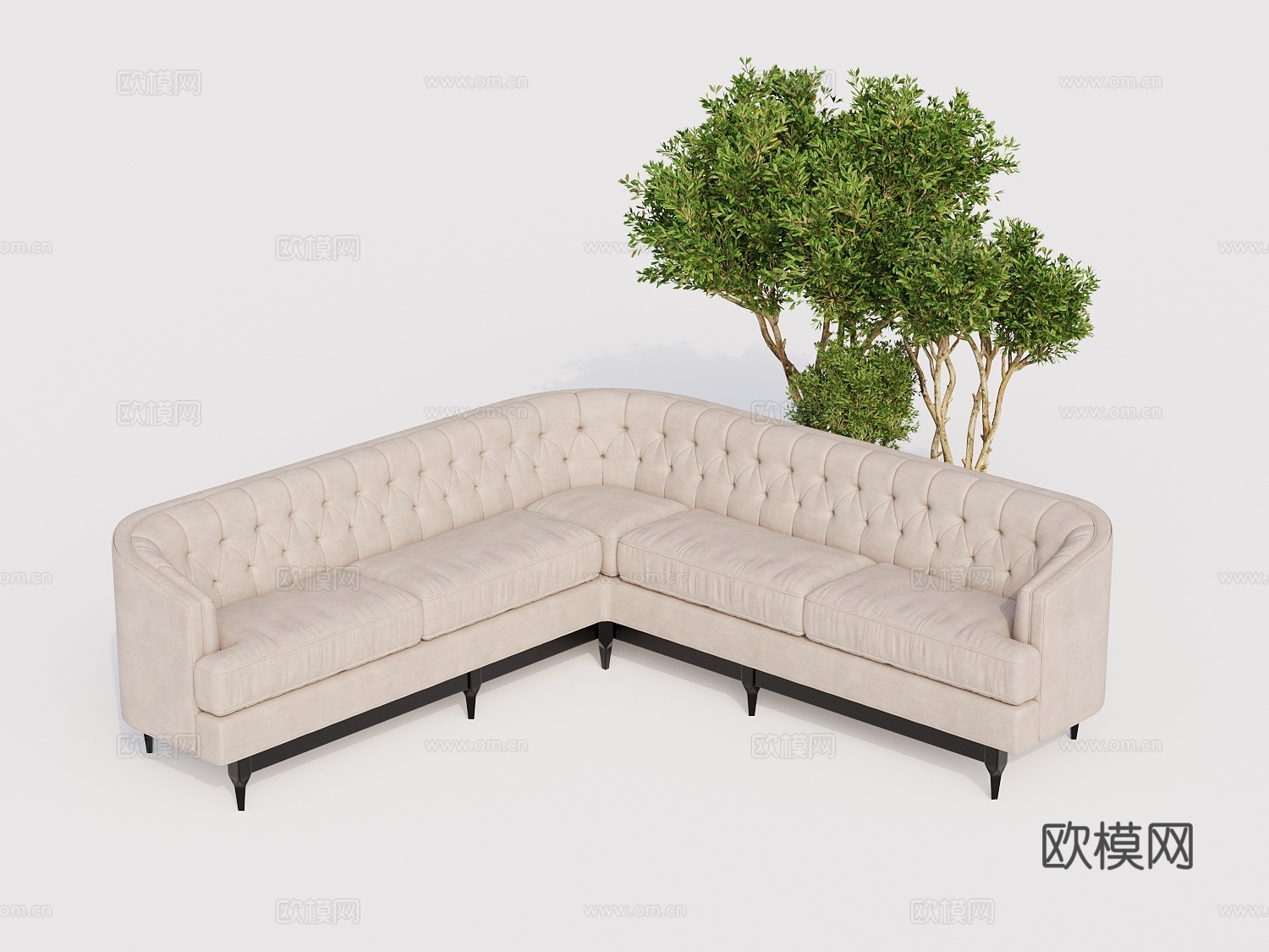 现代简欧沙发 多人沙发 转角沙发 绿植盆栽组合3d模型