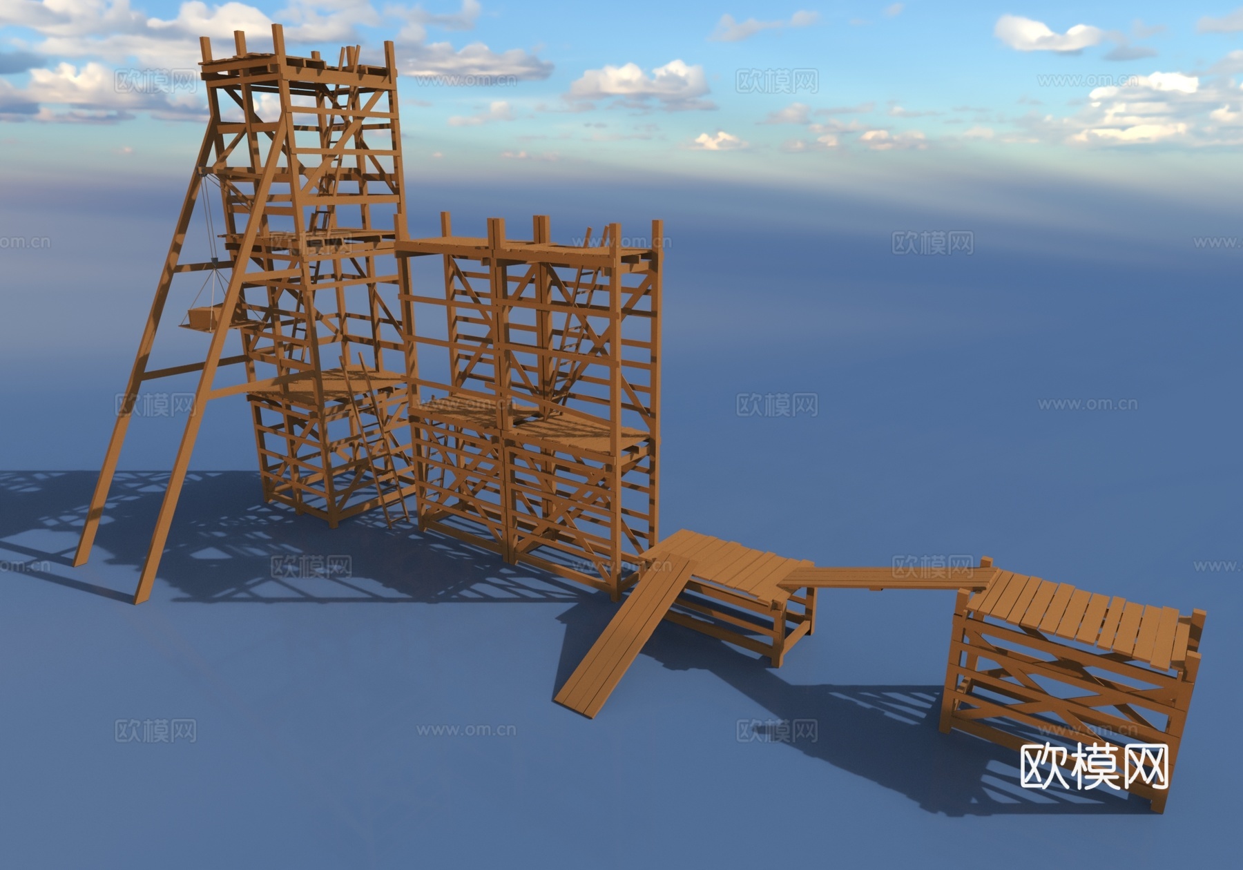 木架 木平台 复古工业设备 工厂建筑3d模型