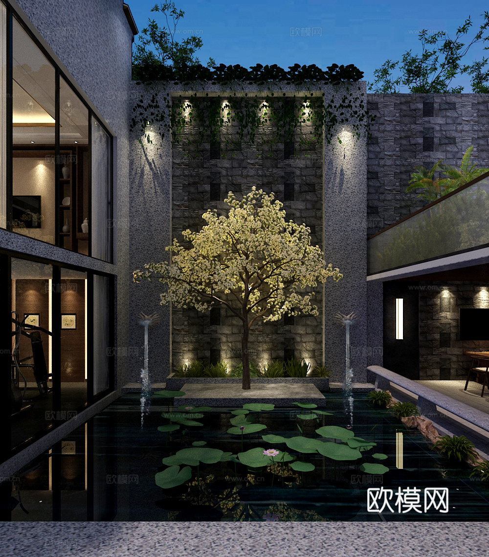 中式别墅 景观花园3d模型