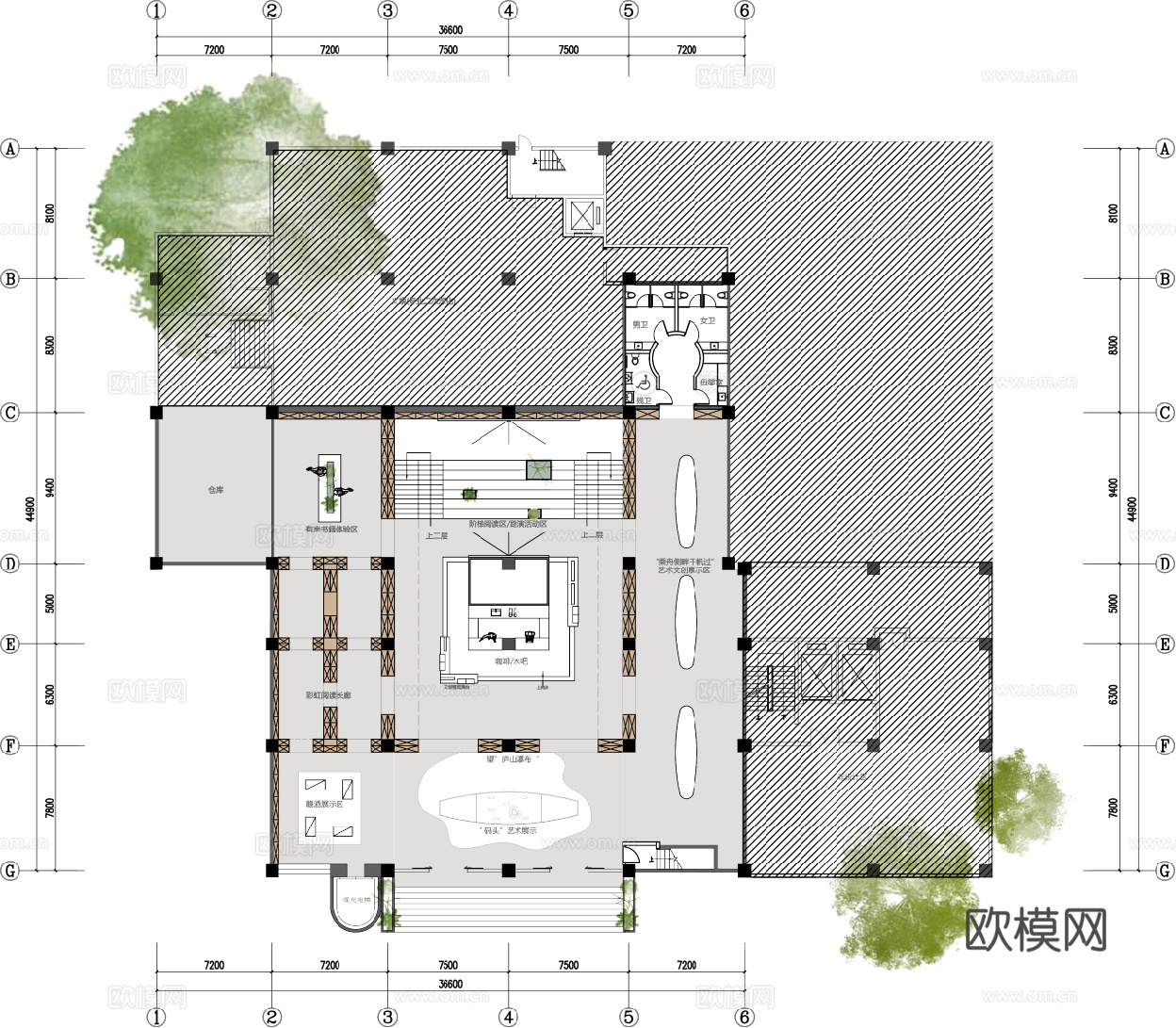 三层大型图书馆平面图 最新网红图书馆平面布局cad施工图