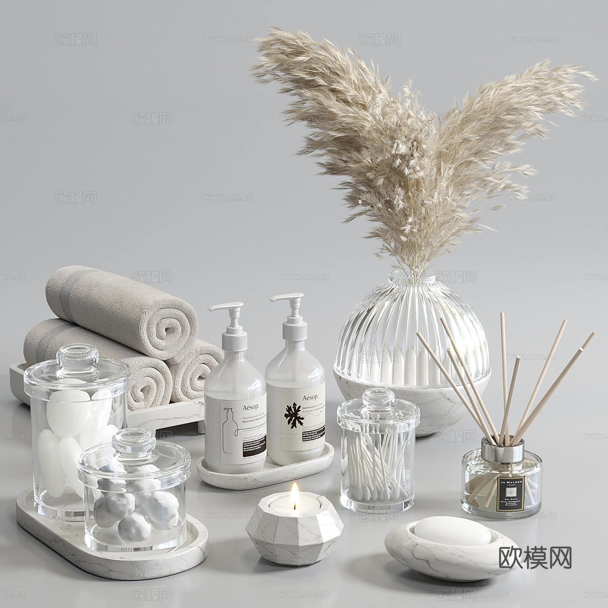 现代侘寂卫浴洗护用品套装3d模型