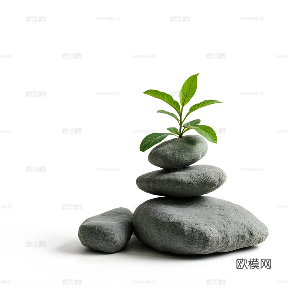 假山 石头 绿植3d模型