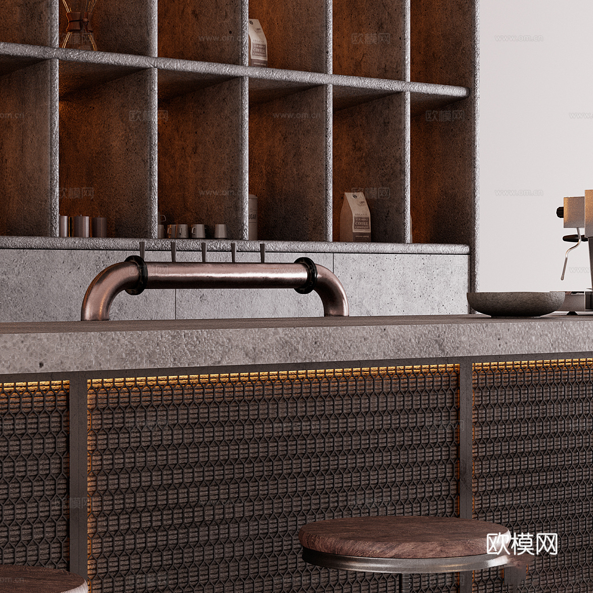 现代工业风酒吧吧台3d模型