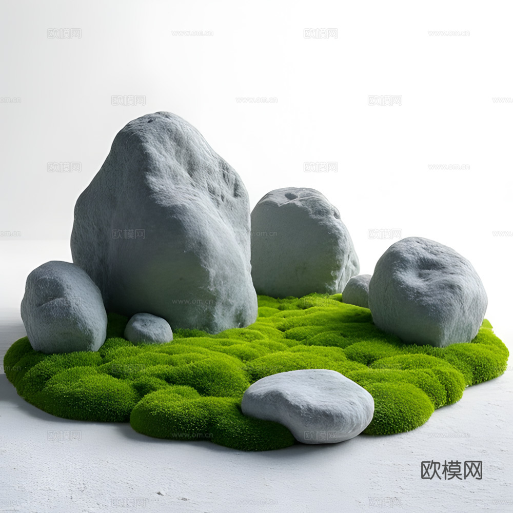 假山 石头 绿植3d模型