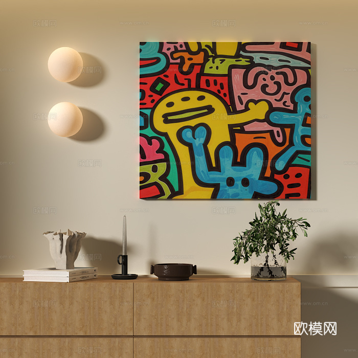 现代多巴胺挂画su模型