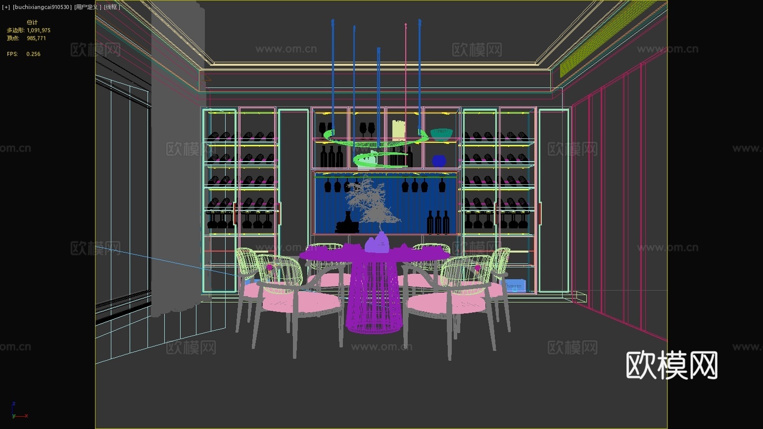 新中式餐厅新中式餐桌椅酒柜餐边柜吊灯餐具新中式摆件3d模型