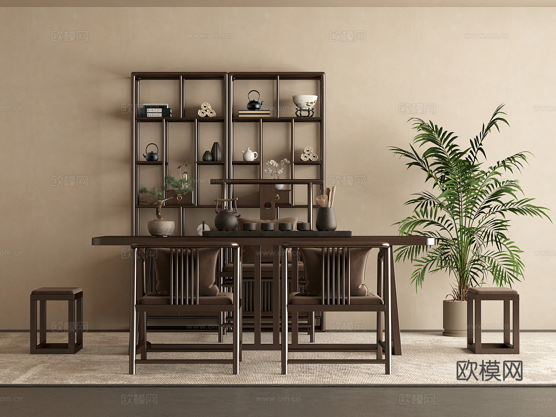 中式新中式茶桌茶台组合3d模型