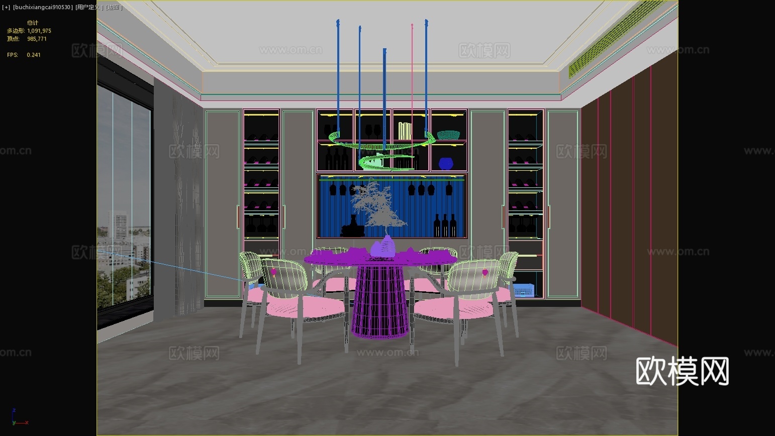 新中式餐厅新中式餐桌椅酒柜餐边柜吊灯餐具新中式摆件3d模型