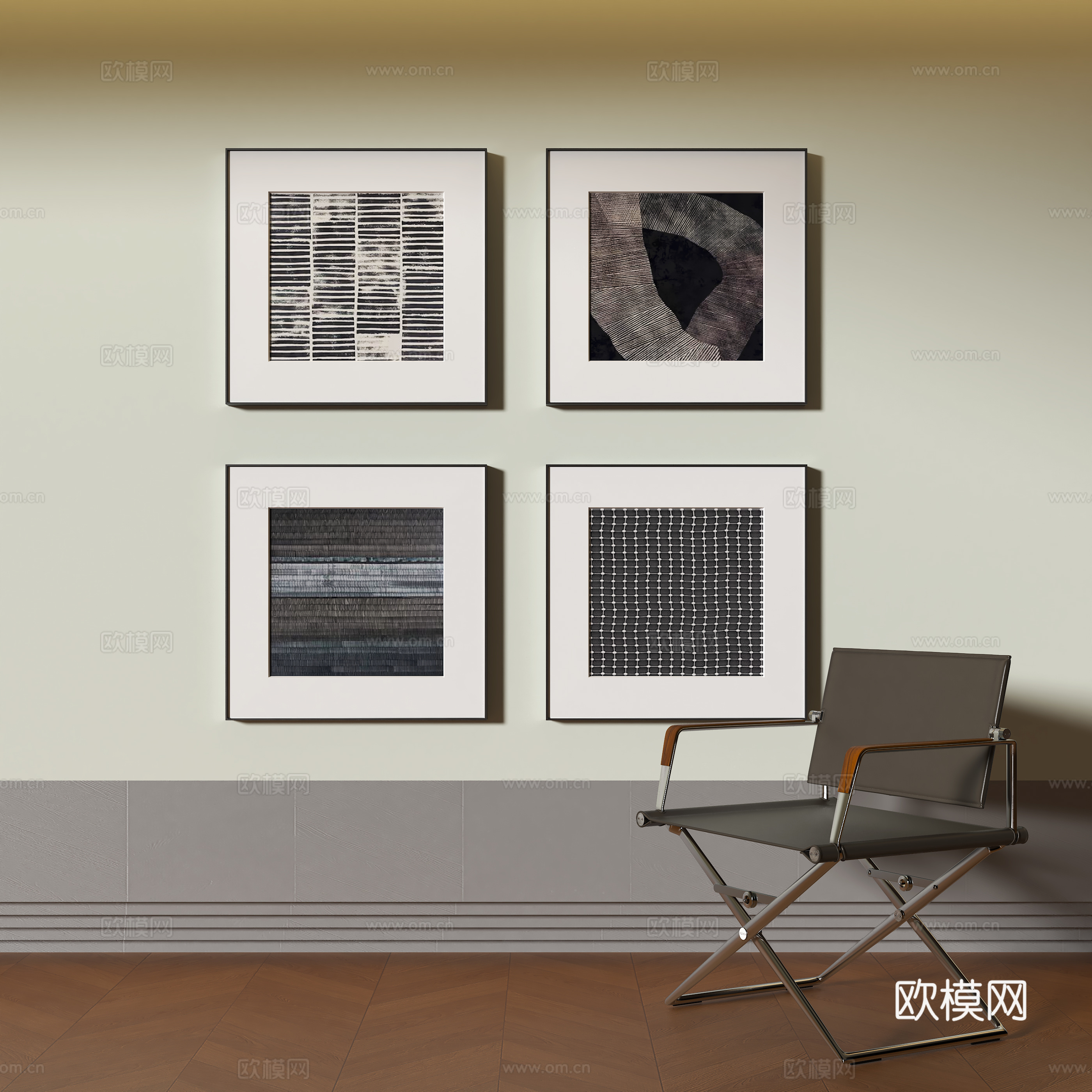 现代画组合su模型