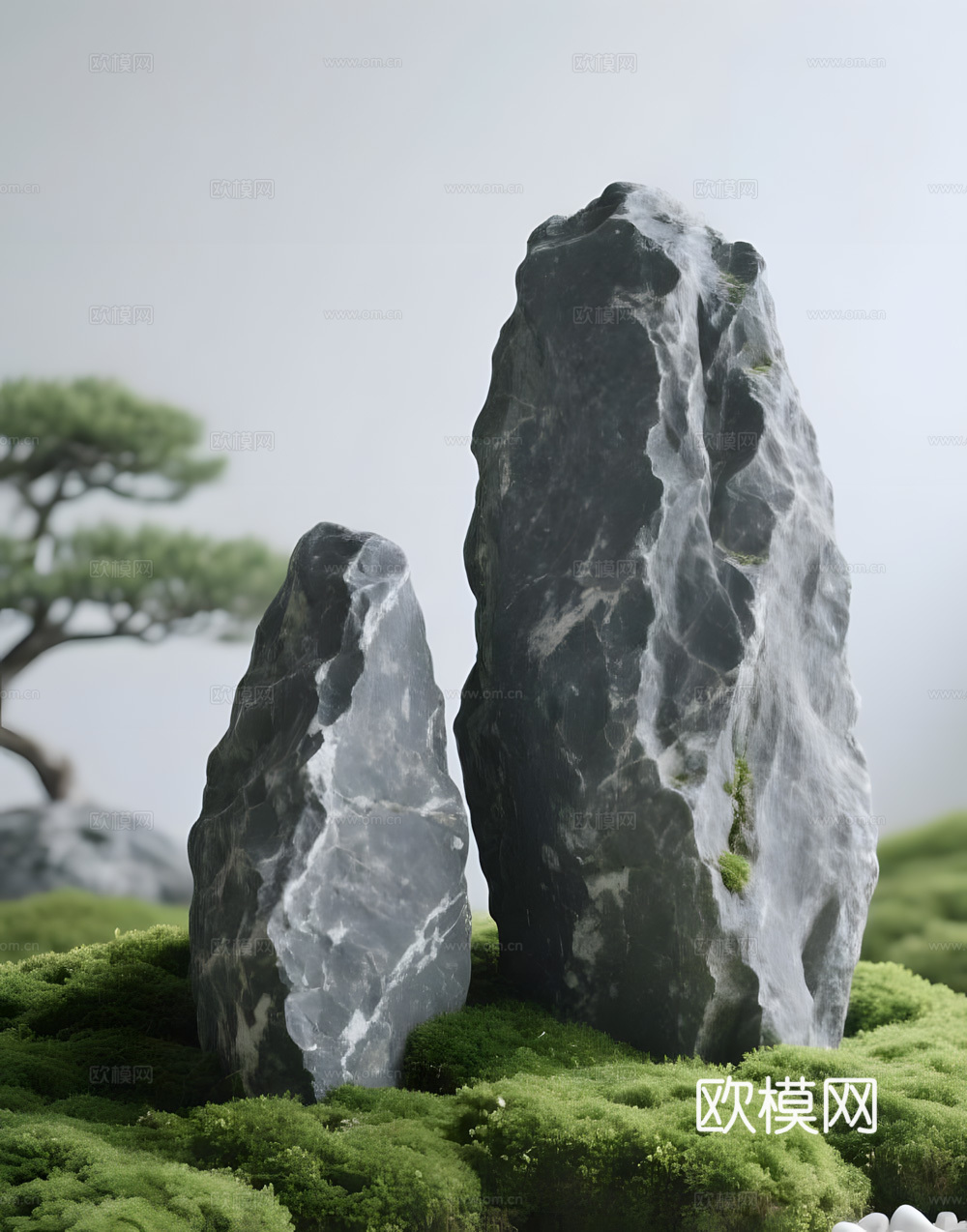 假山 石头 绿植su模型
