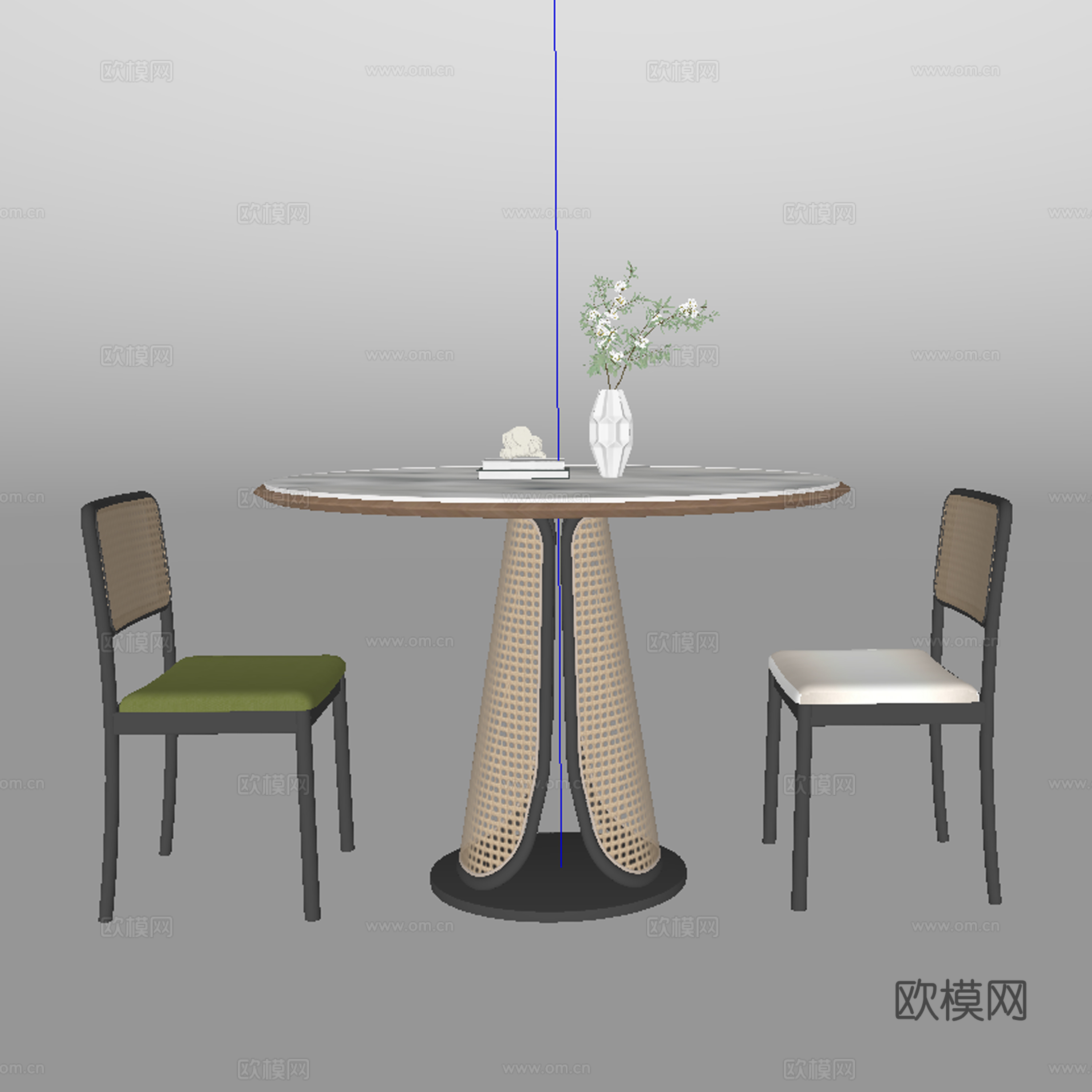现代中古风餐桌椅su模型下载（渲染图2）