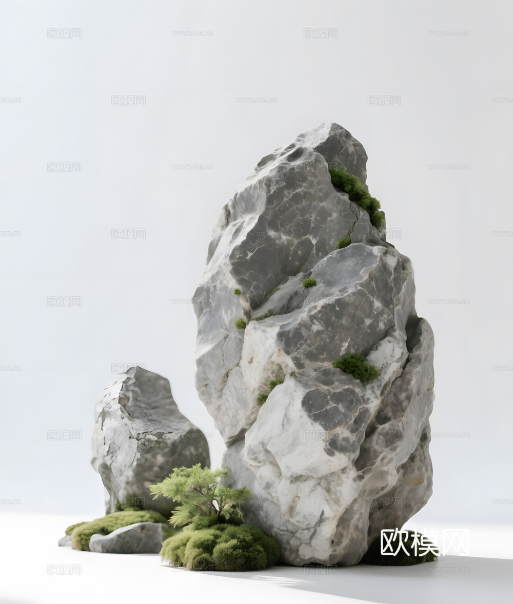 假山 石头 绿植su模型