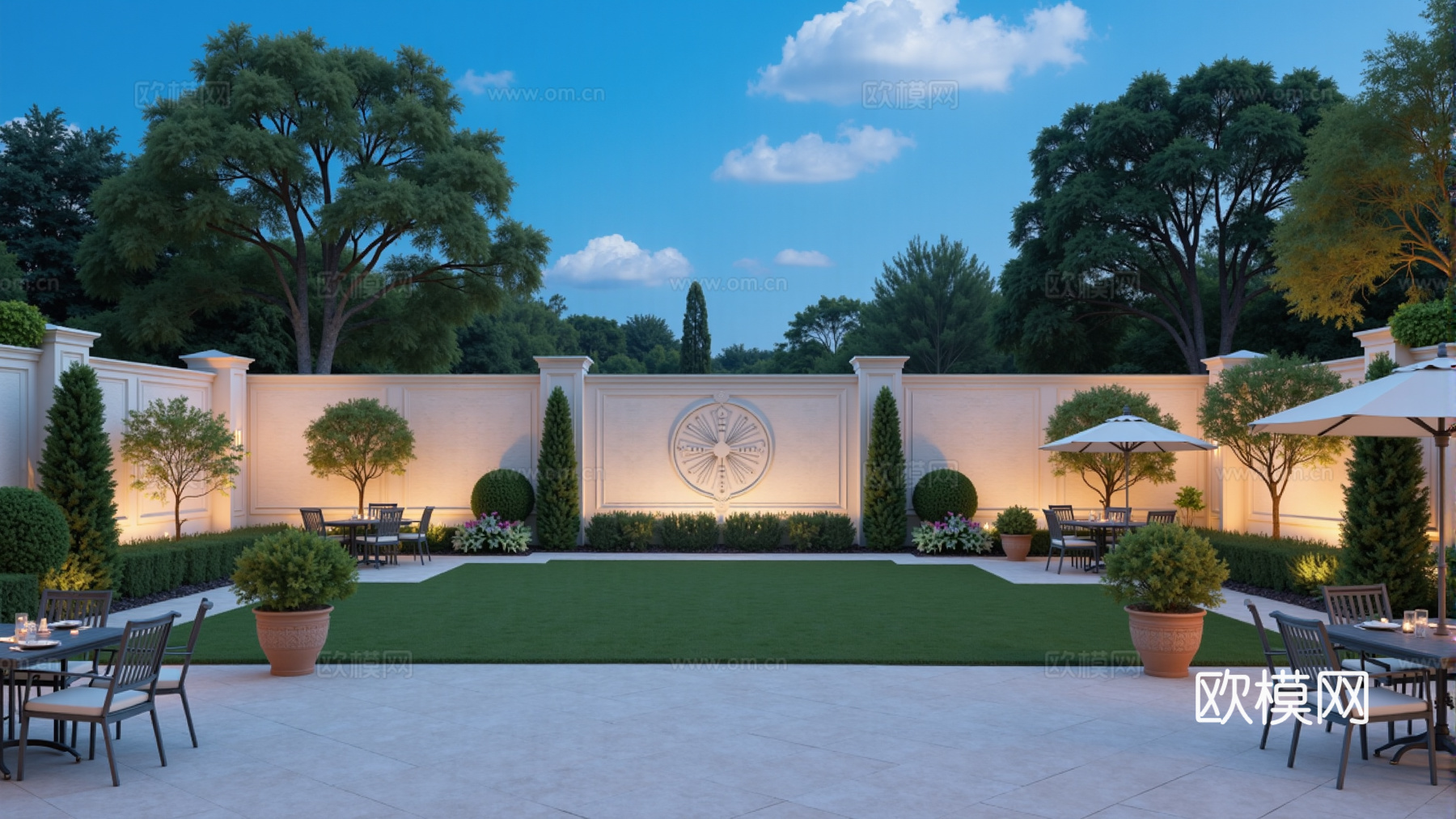 美式自建房庭院外景贴图下载