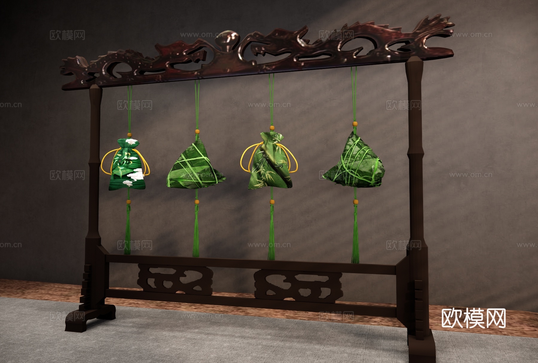 新中式刺绣香囊 端午节香包 粽子荷包 手工工艺品su模型