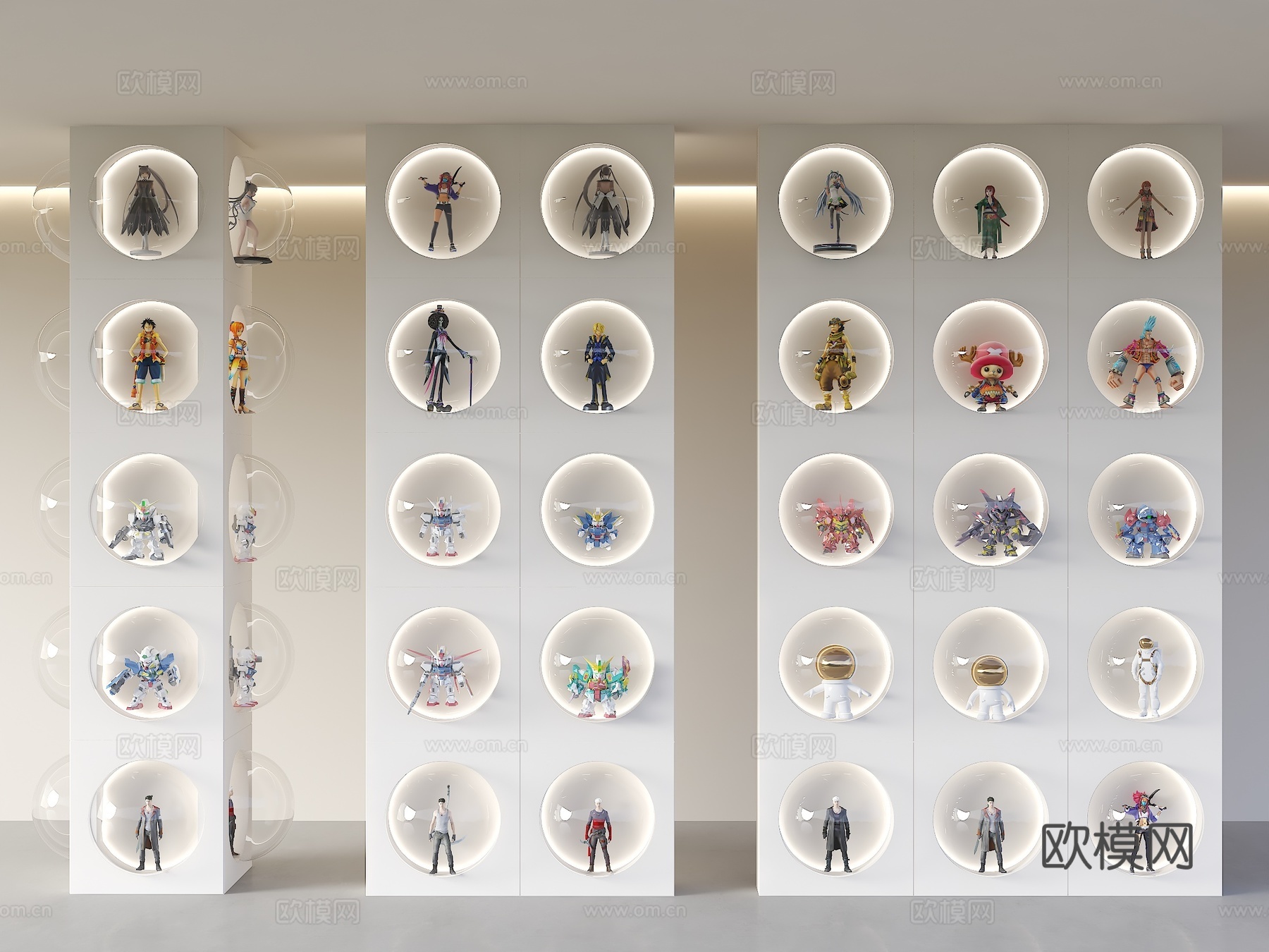 现代手办展示墙 产品展示墙 成列墙 手办玩具su模型