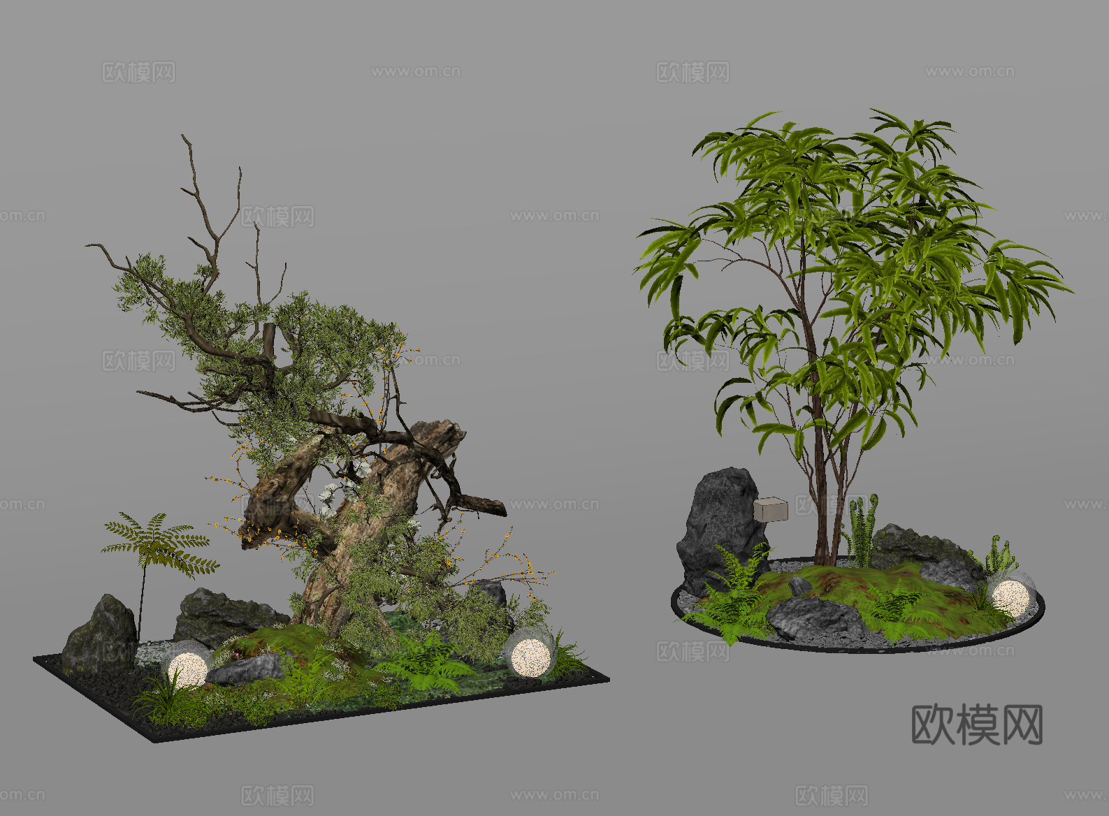 现代室内景观 庭院景观造景 景观小品 庭院小品 景观树 植物su模型