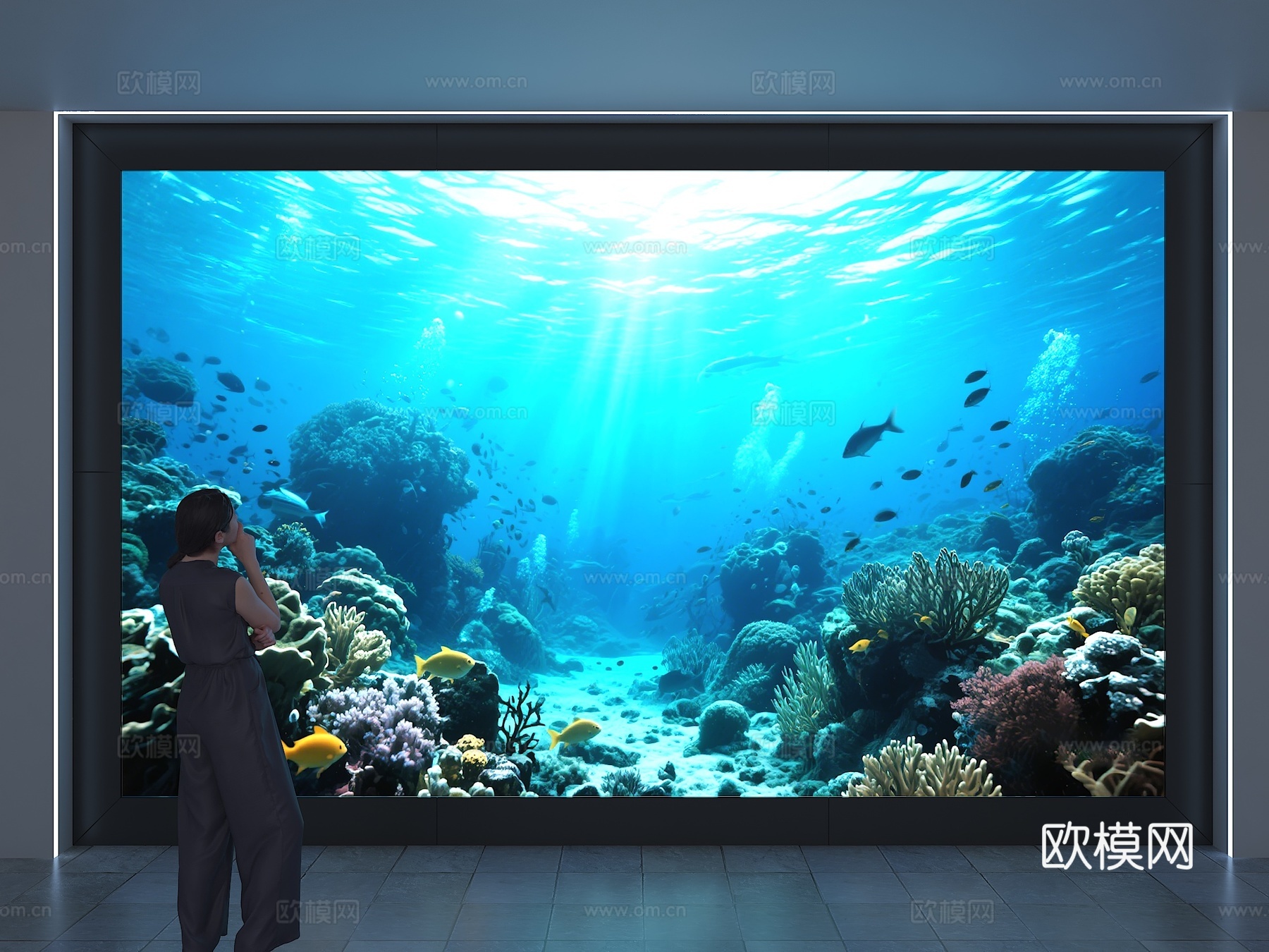 现代裸眼大屏 3D立体大屏幕 水族馆 水族鱼缸 裸眼广告3D3d模型