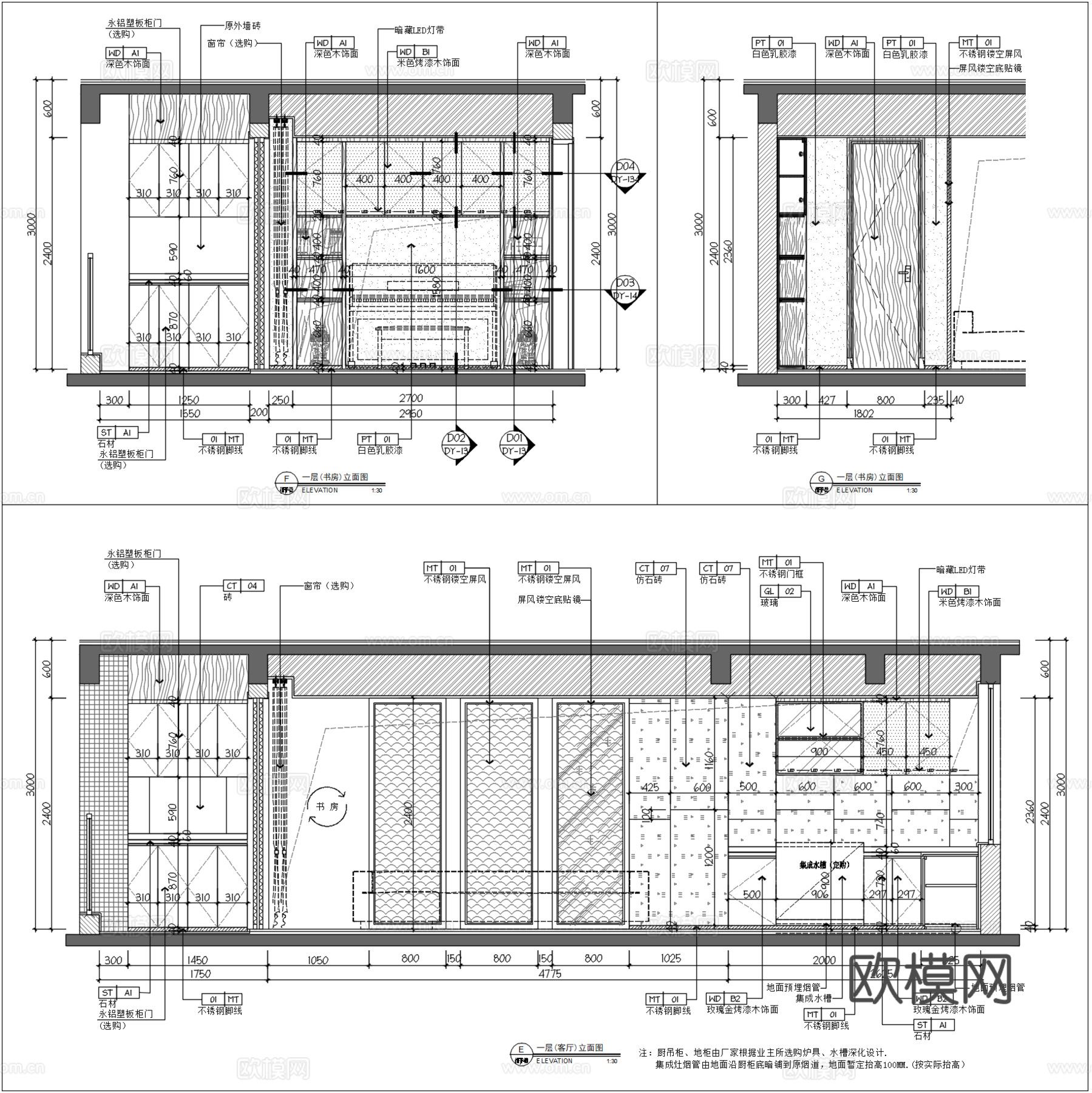 佛山万科金御华府170m²复式样板间丨全套施工图丨效果图cad施工图