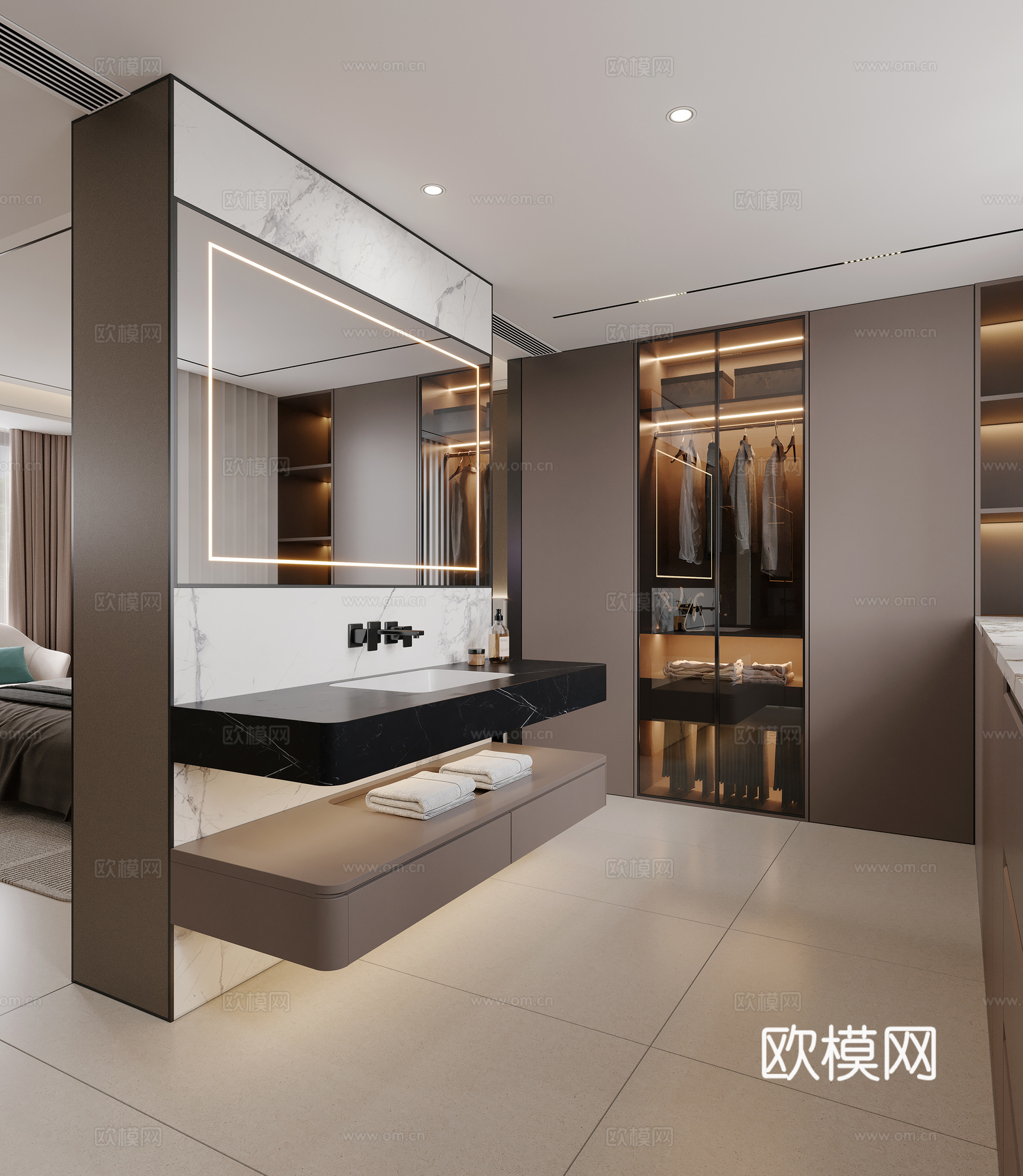 意式衣帽间 干区洗手台3d模型