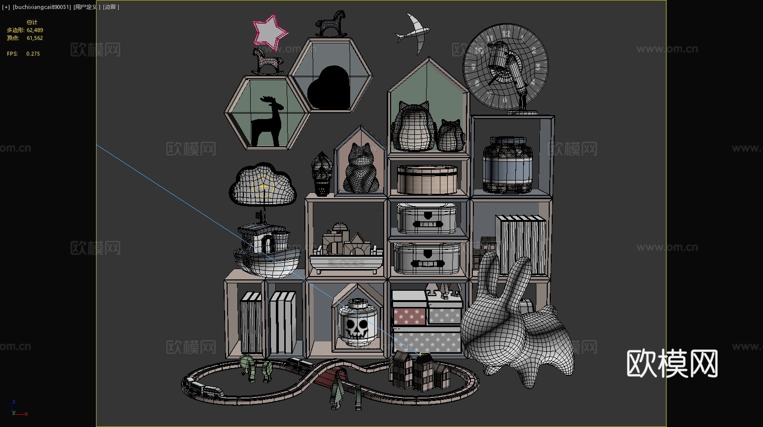 现代摆件装饰柜兔子动物玩具数据儿童玩具柜3d模型