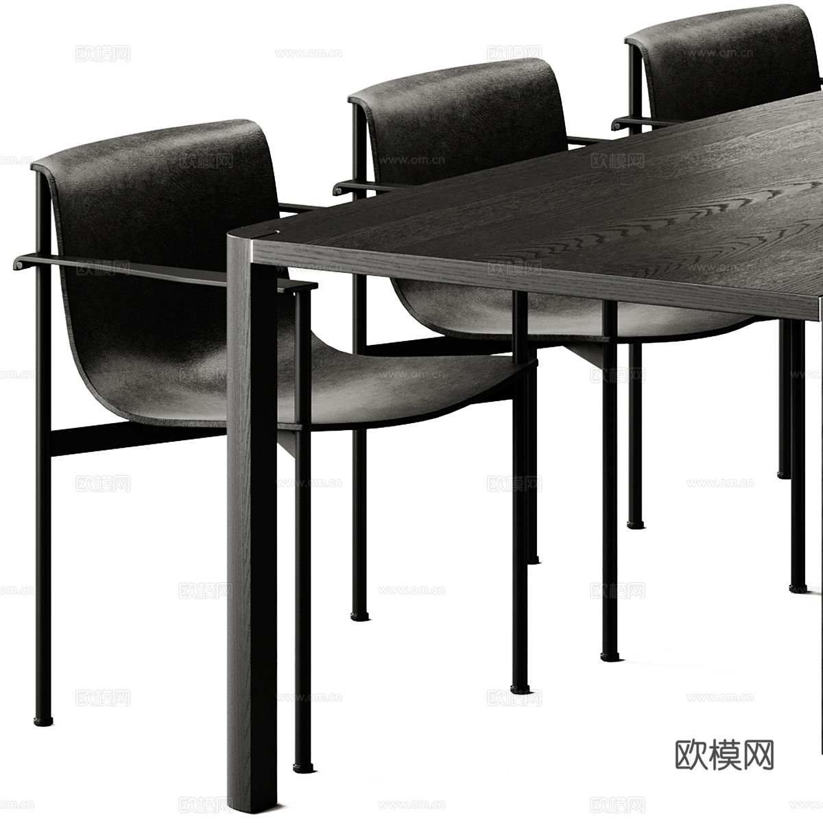 现代意式暗黑风餐桌椅组合3d模型