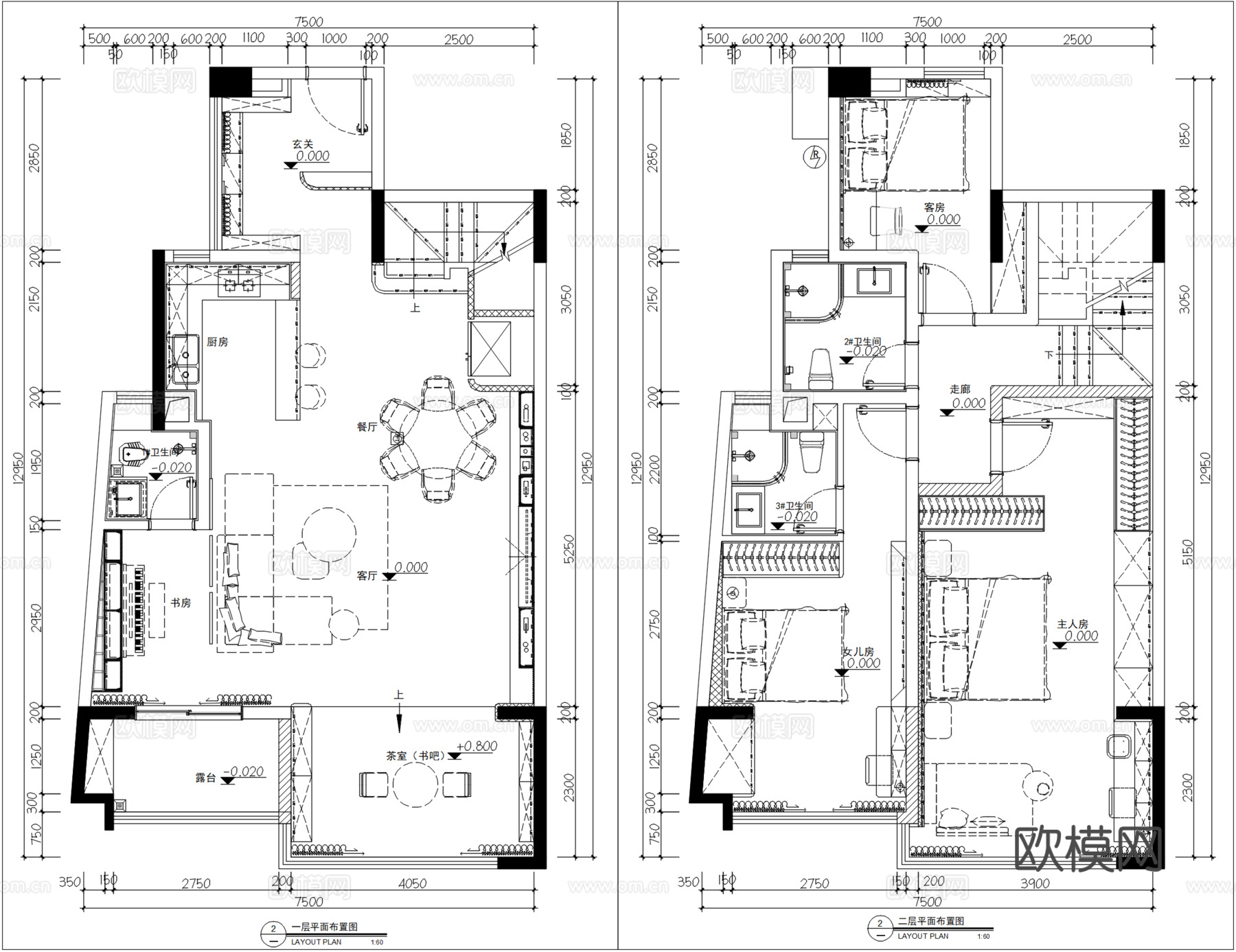 佛山万科金御华府170m²复式样板间丨全套施工图丨效果图cad施工图