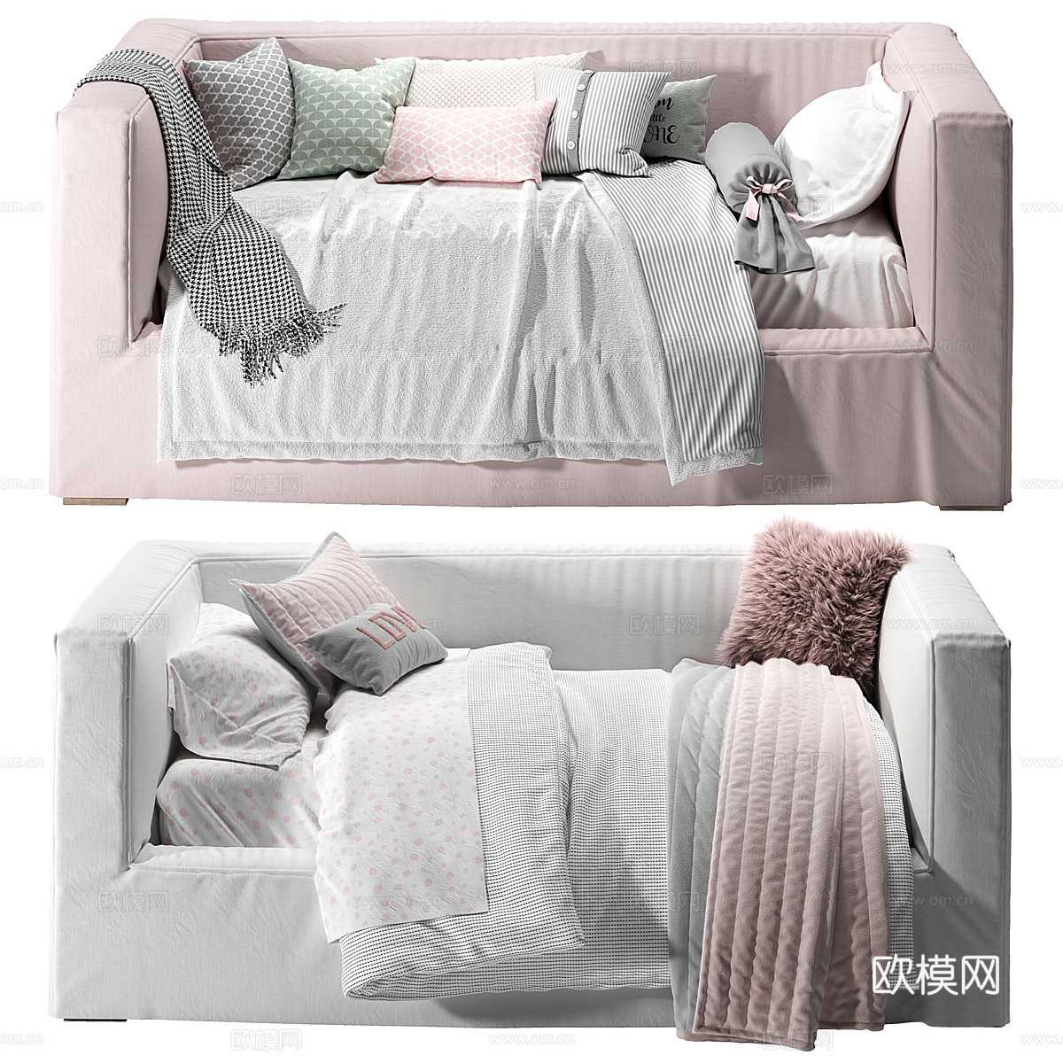 现代奶油风儿童布艺沙发床3d模型