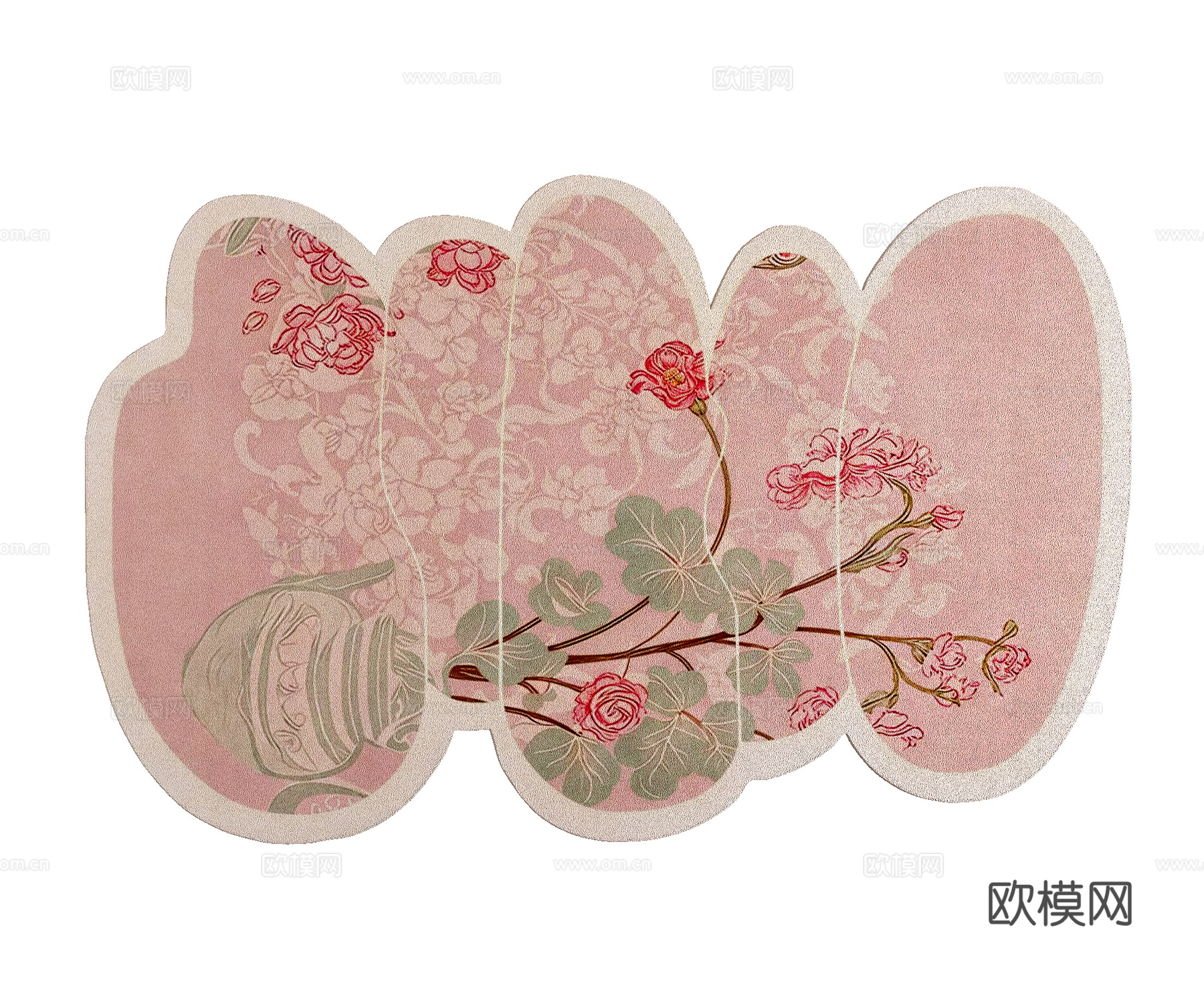 新中式粉色女孩房地毯3d模型