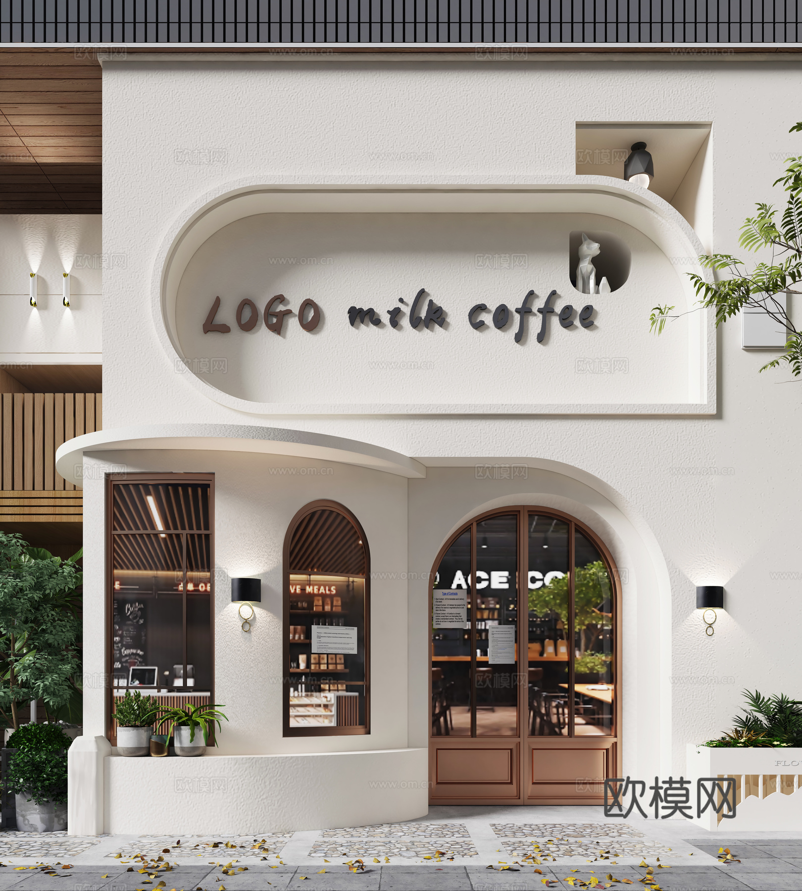 咖啡店门头 奶茶店门头 现代门头 侘寂枫门头 餐饮门头3d模型