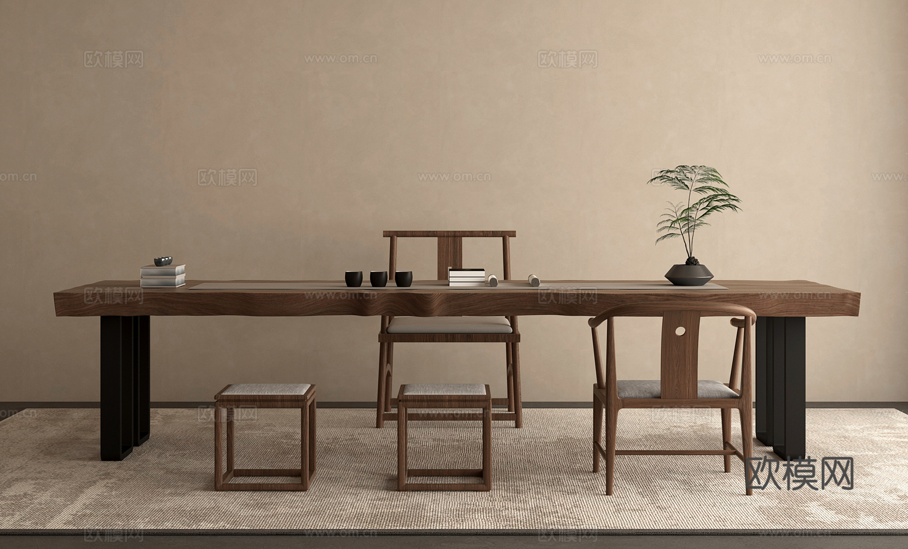 中式新中式茶桌茶台组合3d模型