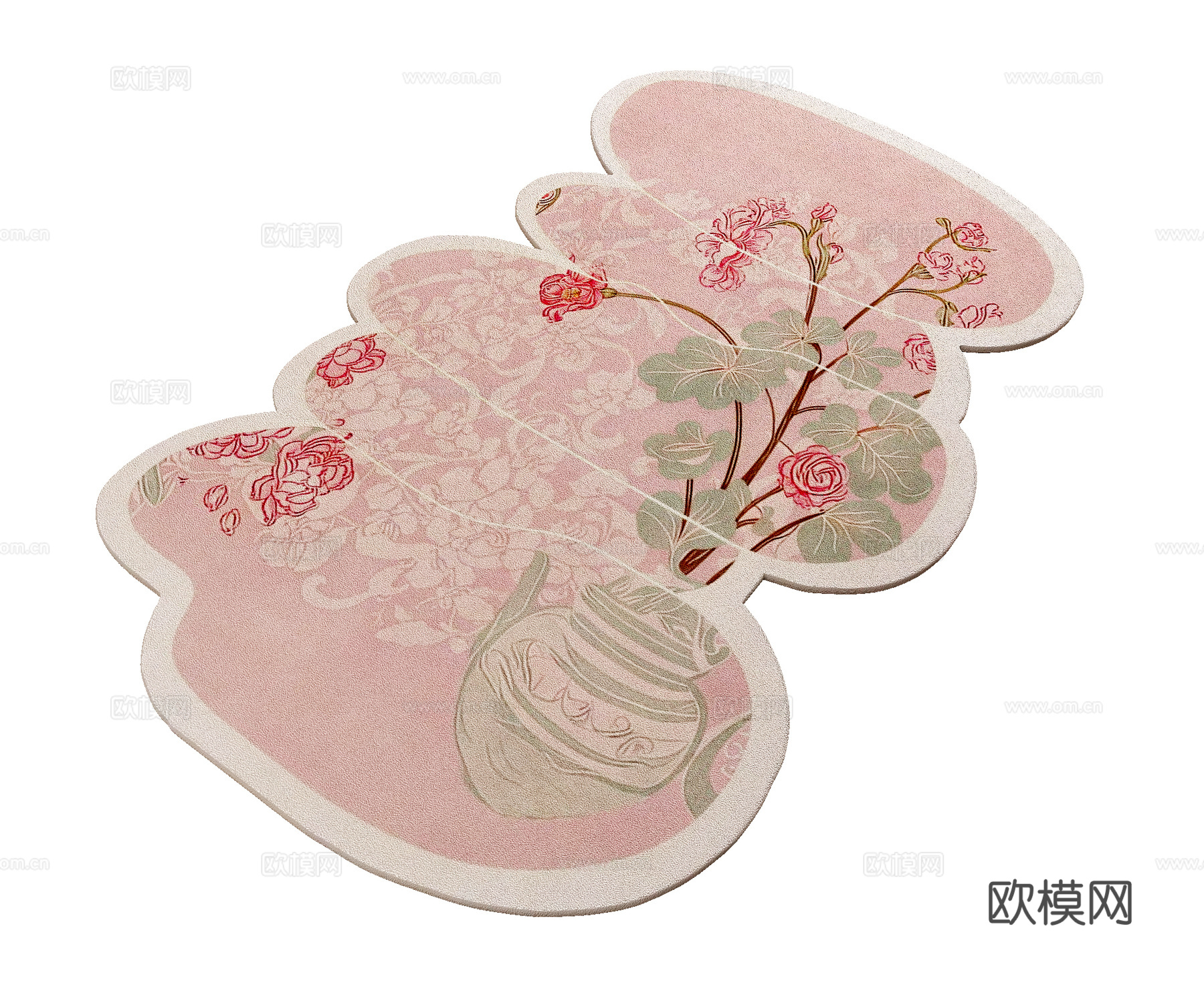 新中式粉色女孩房地毯3d模型