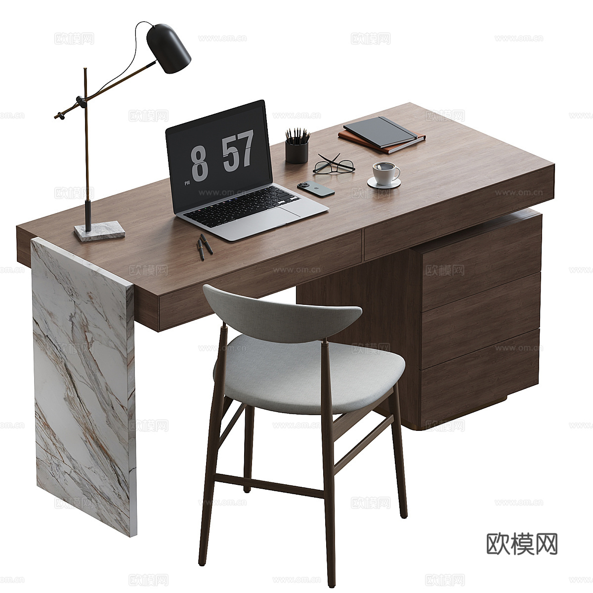 现代意式极简书桌椅3d模型