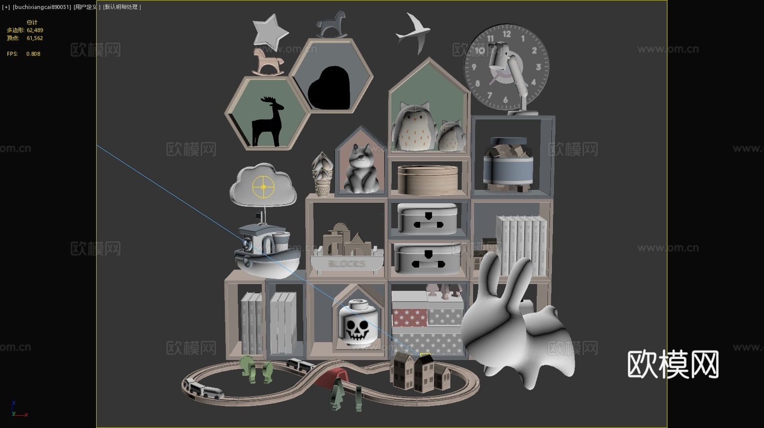 现代摆件装饰柜兔子动物玩具数据儿童玩具柜3d模型