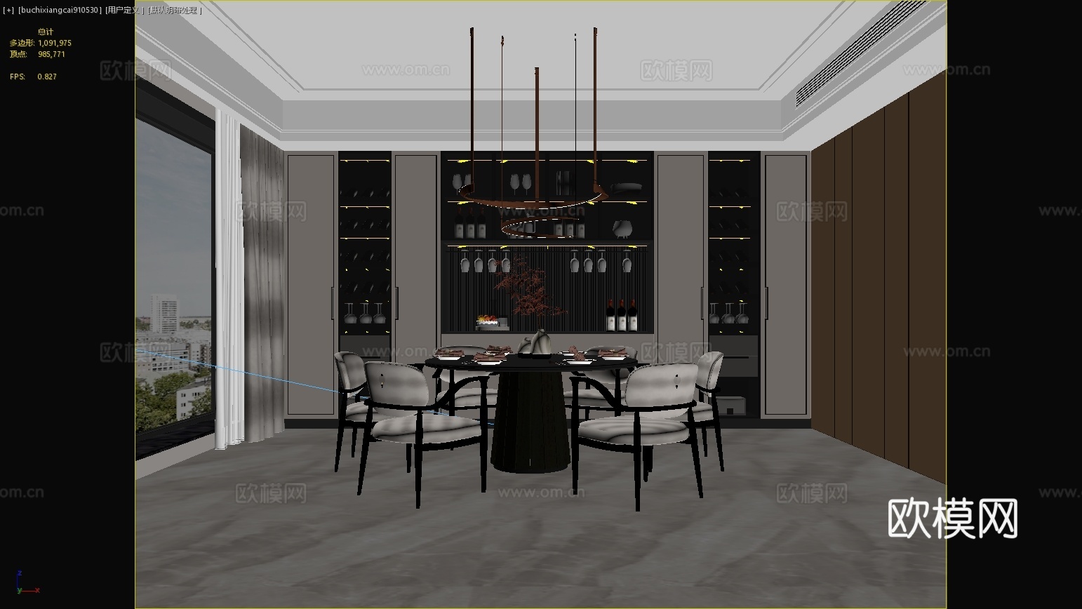 新中式餐厅新中式餐桌椅酒柜餐边柜吊灯餐具新中式摆件3d模型