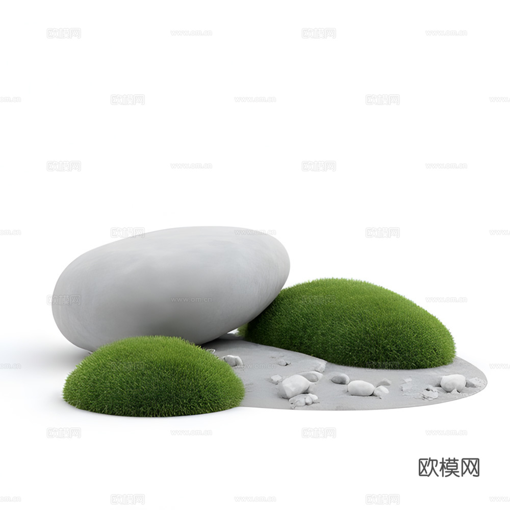 假山 石头 绿植3d模型