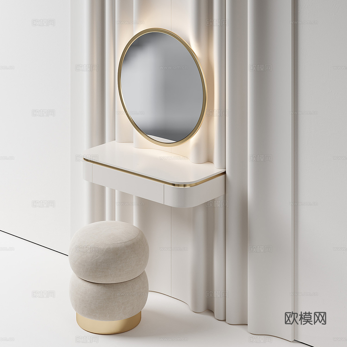 现代轻奢奶油风梳妆台3d模型