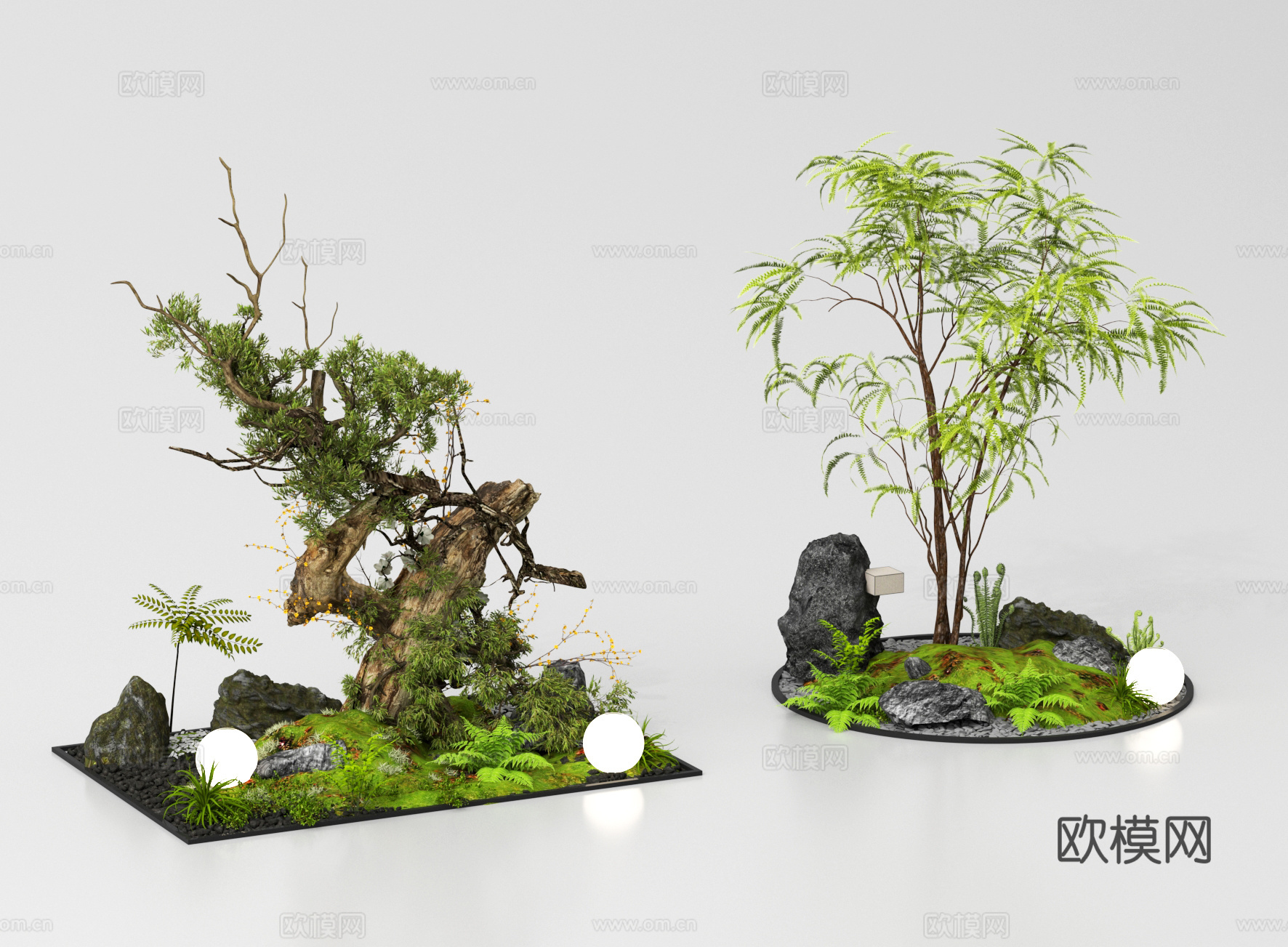 现代室内景观 庭院景观造景 景观小品 庭院小品 景观树 植物su模型