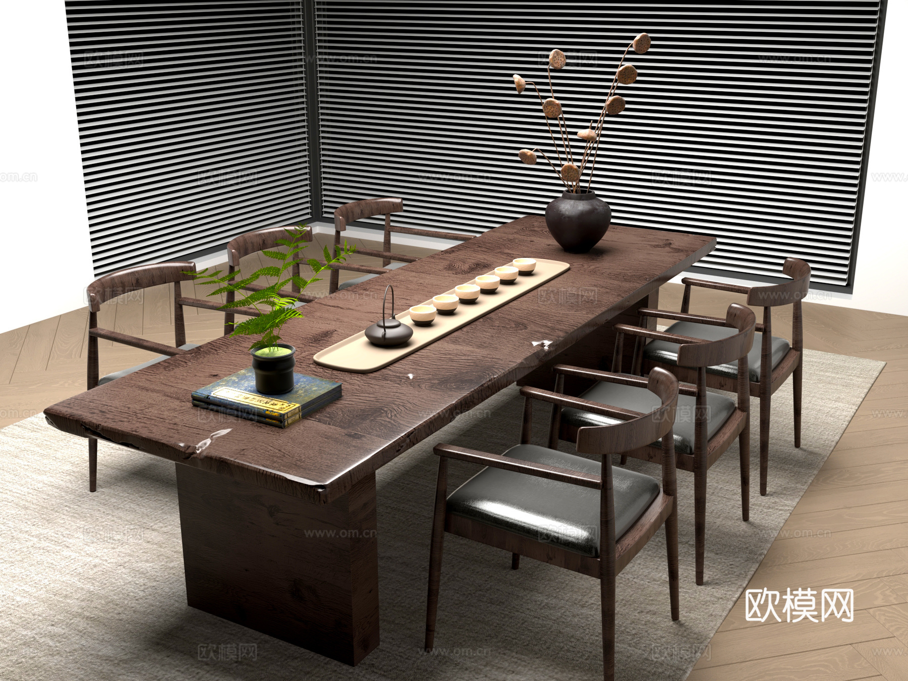 茶桌椅 桌椅3d模型下载（渲染图1）